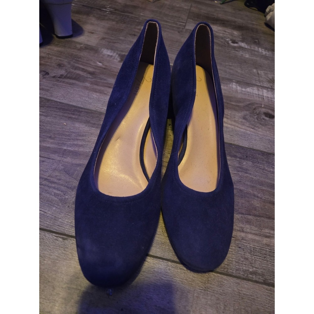 Naturalizer 27 Edit Rebecca Blue Navy Leather Suede Pumps Block Heels Sz 10 M
